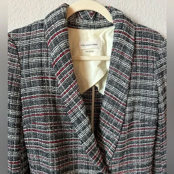 Isabel Marant Etoile Tweed Blazer in Black/Red/White, Size 36 (US S) - Picture 6 of 12